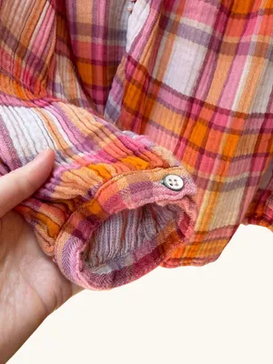 Free People Sienna Plaid Smocked Gauze Crinkle Blouse thumbnail 6