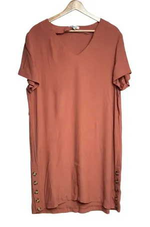Madewell Short‎ Sleeve V Neck Midi Slip Dress Orange Women's Size large thumbnail 1