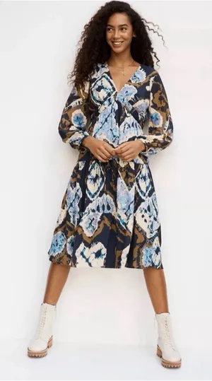 ANTHROPOLOGIE Othelia Arden Tie Dye Midi Dress S 19” P2P Blue/Tan/Cream EUC thumbnail 1