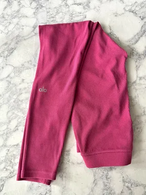 Alo Yoga Ribbed High-Waist 7/8 Blissful Legging in Raspberry Sorbet thumbnail 1