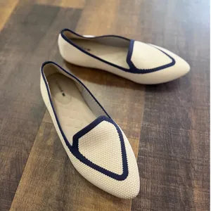 Birdies The Starling Woven Knit Loafer Flats Ivory Navy Trim Size 8 thumbnail 5