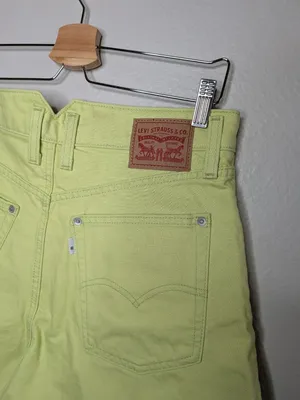 Levi's High Waisted Mom Denim Jean Shorts Button Fly Lime Green Size 31 thumbnail 8