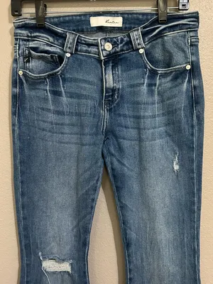 Kancan Low Rise Distressed Medium Wash Flare Denim Jeans Women’s Size 9 28 thumbnail 4