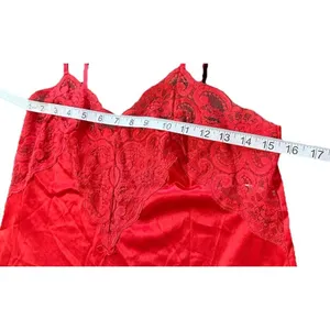 Y2K Vintage Red Lace Trim Sheer Solid Cami Tank Adjustable Strap S/M Love thumbnail 7