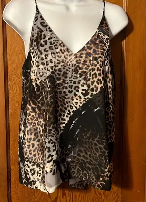 Woven Leopard Strap Back Tank Top thumbnail 1