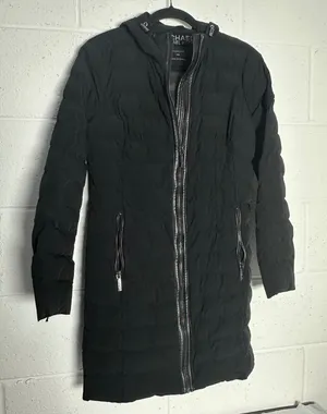 Michael Michael Kors Black Packable Puffer Coat Hooded Womens XS Longline Jacket thumbnail 1