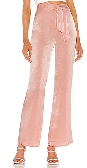 Michael Costello X Revolve Pink Silky Joanna Trouser Pants Glam High Waist XS thumbnail 1
