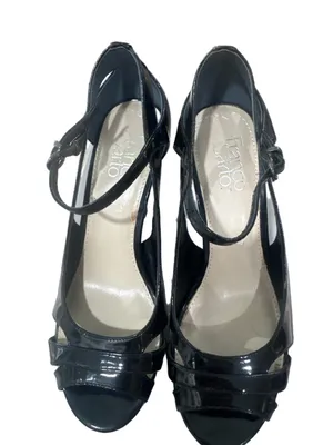 Franco Sarto Black Patent Peep-Toe Platform Heels with Ankle Strap thumbnail 4