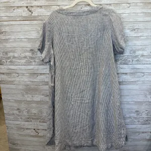 Tahari Womens 1X Shift Dress 100% Linen Short Sleeve V-Neck Blue Stripe Coastal thumbnail 3