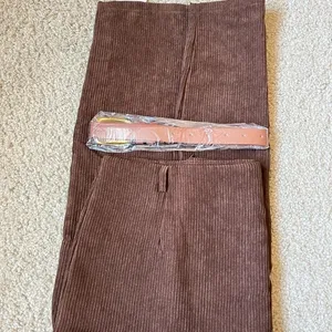 Corduroy Midi Skirt Women Small Brown New High Waist Front‎ Slit with Belt xxs thumbnail 4