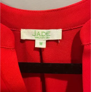 Jade by Melody Tam V-Neck Cuffed Short Sleeve Blouse Red thumbnail 3