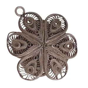 Vintage Handmade Sterling Silver Vintage Dark Tone Filigree Flower Motif Pendant thumbnail 2