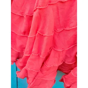 Coral‎ Pink Tiered Ruffle Skirt XL Elastic Waist Boho Lettuce Edge Dopamine thumbnail 4