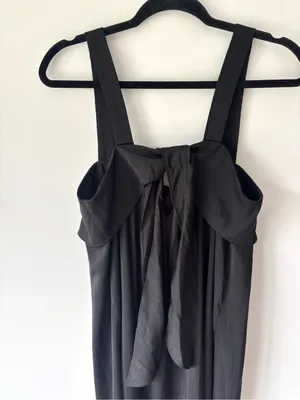 Banana Republic Black Sleeveless Satin Midi Dress Tie Back Square Neck Cocktail thumbnail 7