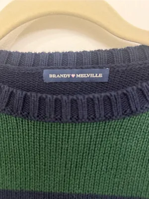 Brandy Melville Striped Crewneck Sweater - Navy & Dark Green thumbnail 3