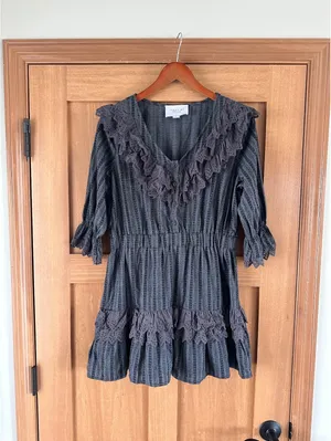 The Shirt by Rochelle Behrens The Nicky Ruffle Dress Black Eyelet Women’s Large thumbnail 13