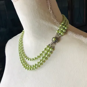 Handcrafted green Czech Pearl custom matching clasp necklace thumbnail 1