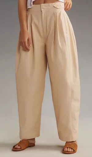 Anthropologie Maeve Utility Barrel Trouser Pants in Khaki Tan - Size US 6 thumbnail 1