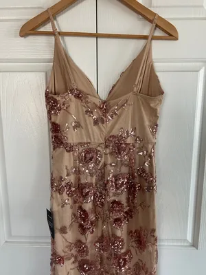 Lulu's NWT Rose Gold Sequins Floral Spaghetti Straps Maxi Dress **Size M** 🌸🌸 thumbnail 6