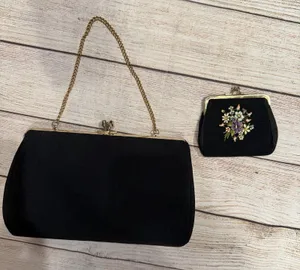 Vintage Black Clutch with gold chain and Coin Purse thumbnail 1