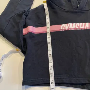 Gymshark cropped tie hoodie black with pink/white logo long sleeve medium thumbnail 7