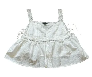 Wild Fable Womens White Babydoll Top Lace Trim Peplum Cottagecore Boho Feminine Summer thumbnail 1