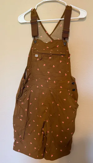 Duluth Trading Co Short Brown Mushroom Print Overalls Size S thumbnail 1
