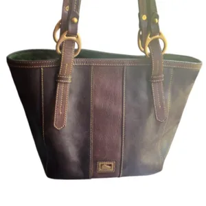 Dooney and Bourke Florentine East Westc Skylar brown black leather suede tote. thumbnail 3
