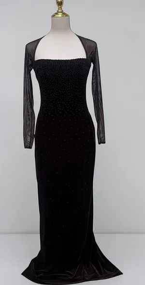 VTG 90s‎ Cache Velvet Beaded Evening Gown XS Brown Sheer Mesh Maxi FairyGrunge thumbnail 1