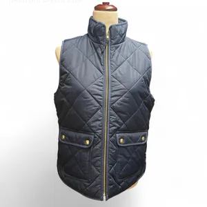 J.Crew Womens S Navy Blue Puffer Zip Up‎ Vest Gingham Print Snap Buttons Preppy thumbnail 2