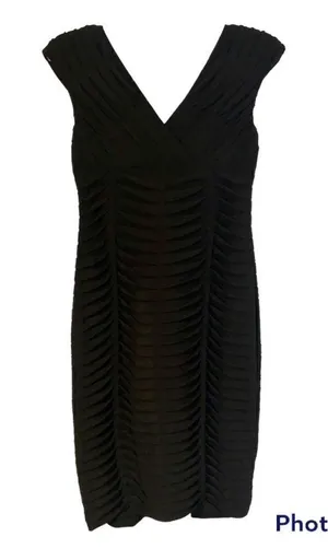 Adrianna Papell Black Overlapping Curved Pleated Dress Size 8 thumbnail 1