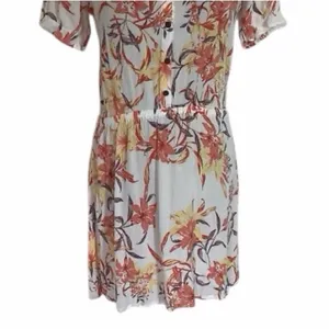 Hurley Floral Button Front Mini Dress Cream Coral Puff Sleeve Size Large thumbnail 9