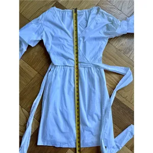 Club Monaco Rowlen Cotton Poplin Wrap Dress w/ Ruffled Sleeves, Sz 2, White thumbnail 13