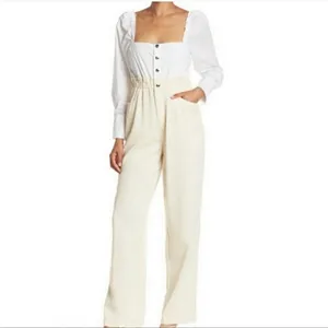 WeWoreWhat Shirt Jumpsuit Ivory NEW Size XS Long Sleeve Paperbag Waist Pant‎ thumbnail 9