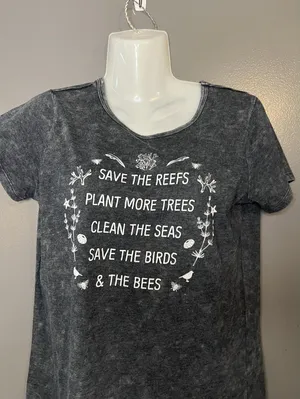 Source Unknown Save The Reefs Graphic Shirt Womens Medium Gray Scoop Neck Nature Eco Tee thumbnail 1