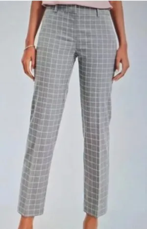 LOFT Grey Windowpane Plaid Straight Leg Trousers Dress Pants Womens Mid Rise 10 thumbnail 1