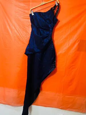 Elegant One-Shoulder Navy Asymmetrical Dress thumbnail 3
