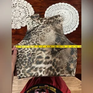 POETRY Crop Top Mixed Animal Print Snake Leopard Glam Minimalist Mock Neck S thumbnail 6