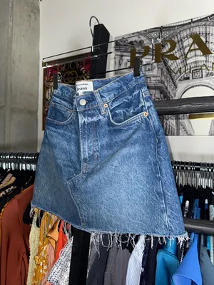 Reformation Nina Denim Mini Skirt High Rise Frayed Hem Blue Wash Womens 25 EUC thumbnail 7