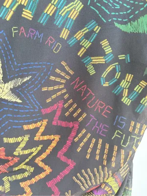 Farm Rio Amazonia Tulle Blouse Multicolor Sheer Mock Neck Size S thumbnail 4