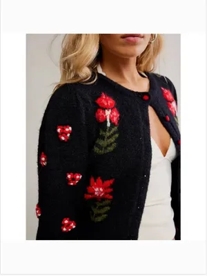 FREE PEOPLE NWT Nonna Knit Cardi / Midnight Bloom Combo thumbnail 4