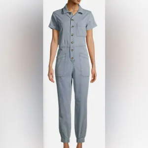 Super Cute Light Blue Button Up Denim Jumpsuit Size XS thumbnail 2