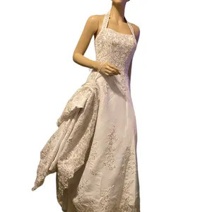 NWT Davids Bridal Michaelangelo‎ White Halter A-Line Gown Beaded Lace Dress thumbnail 4