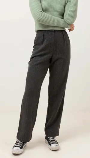 Rhythm Roadhouse Pants Herringbone Wide Leg Trousers Size 8 NWT Dark Gray thumbnail 1