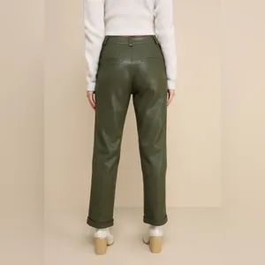 NWT Lulus Effortless Edge Vegan Leather Straight Leg Pants in Olive Green Size M thumbnail 3