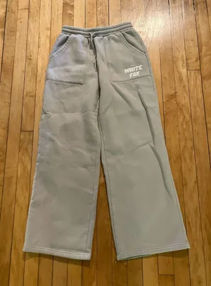 White Fox Vol. 3 Beige Taupe Wide Leg Sweatpants White Logo Size Medium thumbnail 1