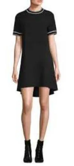 Rag & Bone Thatch‎ Crepe Shift Dress Black Stripe Snap Hem Medium thumbnail 1