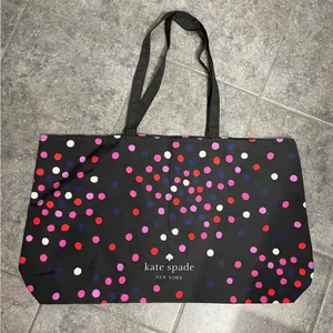 🩵KATE SPADE Black w/ Multi Color Polka Dots Large Fabric Tote Shopping Bag thumbnail 2