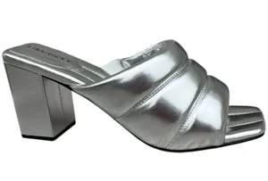 Lisa Vicky Silver Metallic "Very Vicky" Cushion Women's Size 9M Mules Block Heel thumbnail 1