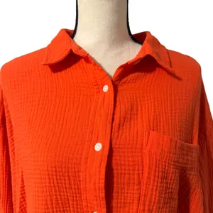 Aerie Women's Orange 100% Cotton Gauzy Day-Off Cover Up Shirt Sz M Oversized thumbnail 3